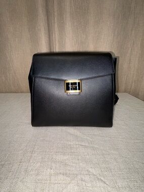 Kate Spade Katy Textured Leather Medium Flap Backpack Black with Gold Hardware